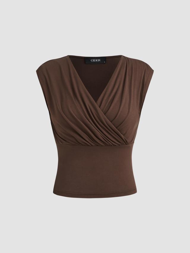 V-neck Solid Wrap Ruched Crop Tank Top Product Image