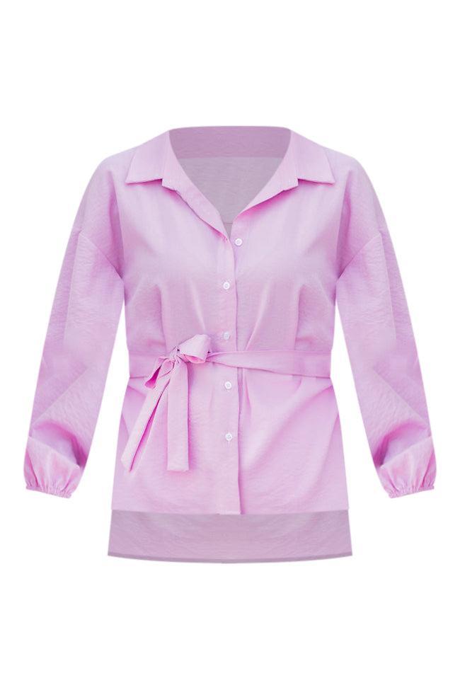 Love Yourself Pink Collared Belted Button Front Blouse FINAL SALE Product Image