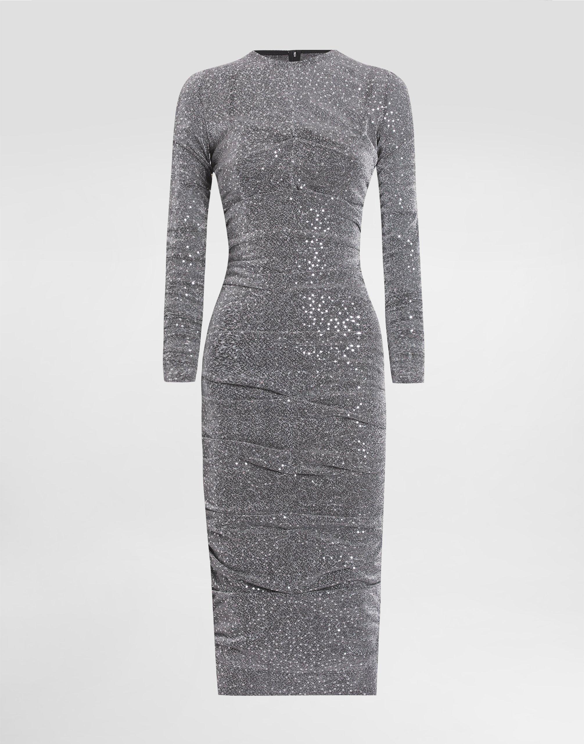 DOLCE & GABBANA Sequined Draped Calf-length Dress In Silver Product Image