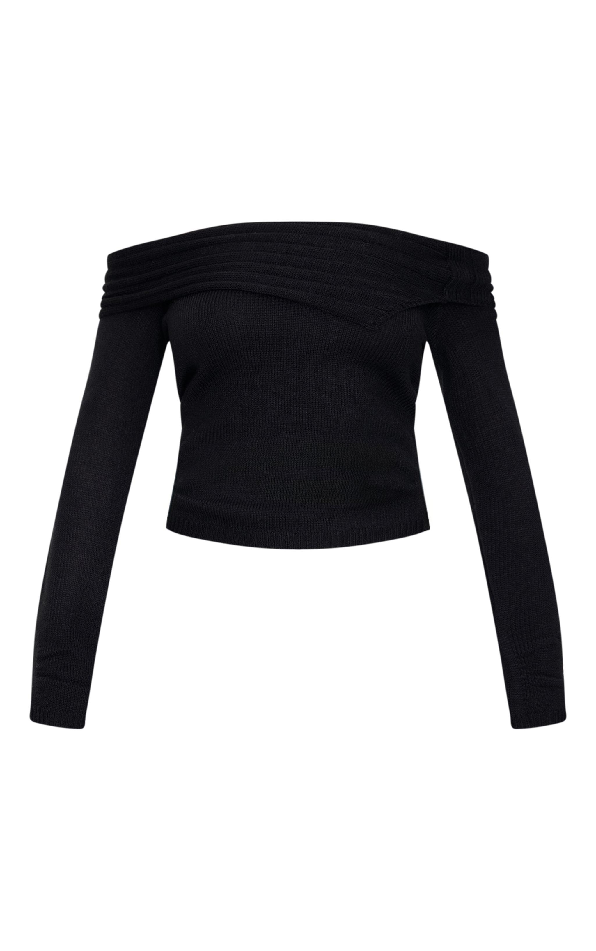 Black Knitted Asymmetric Foldover Top Product Image