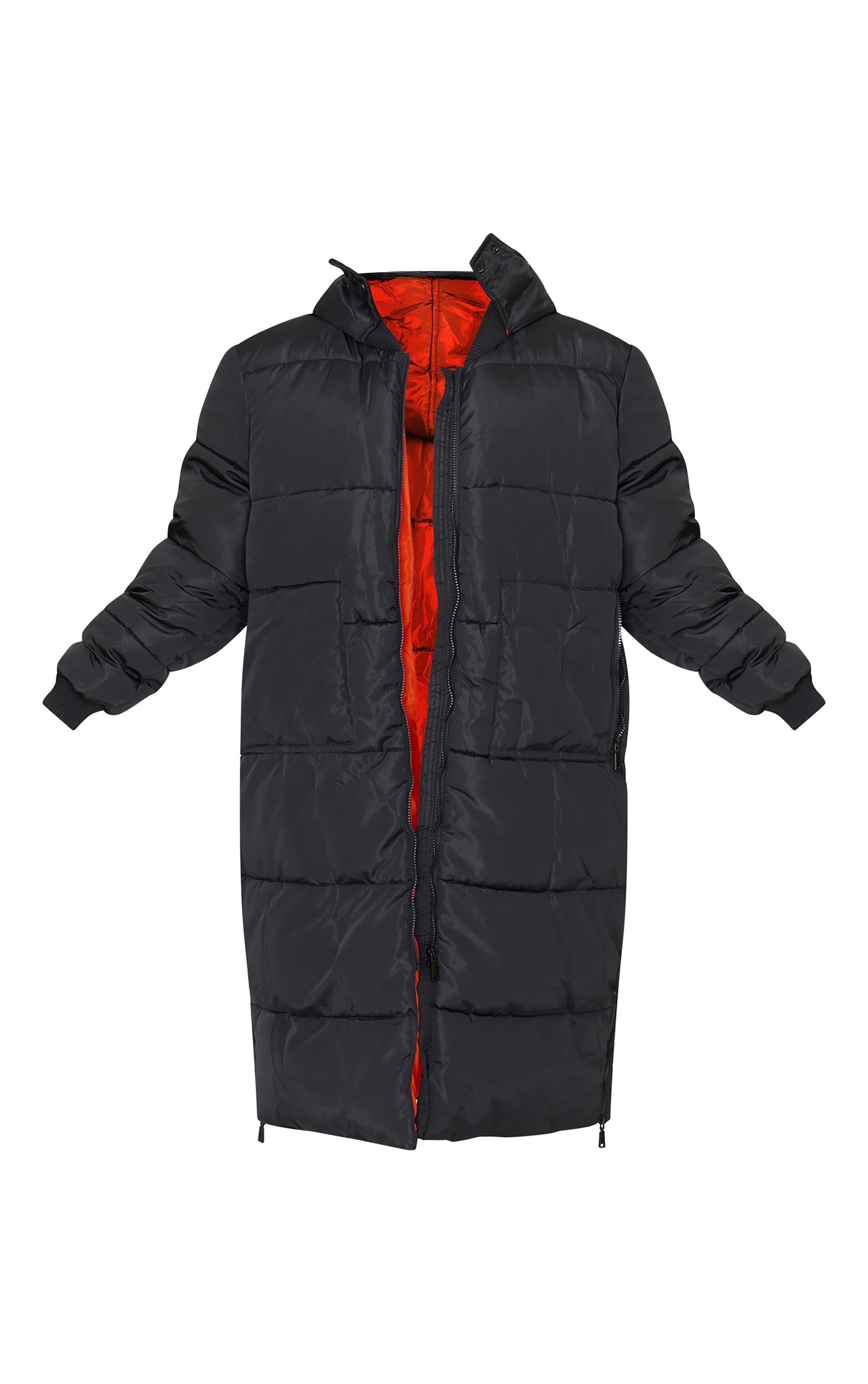 Plus Black Maxi Contrast Hooded Puffer Jacket Product Image