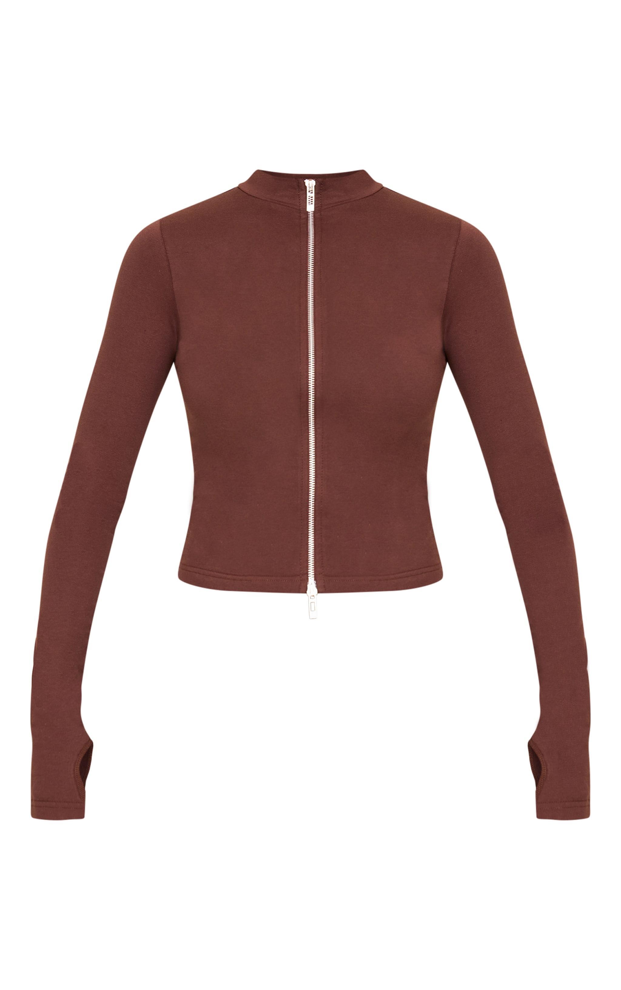 Dark Chocolate Zip Up Long Top Product Image