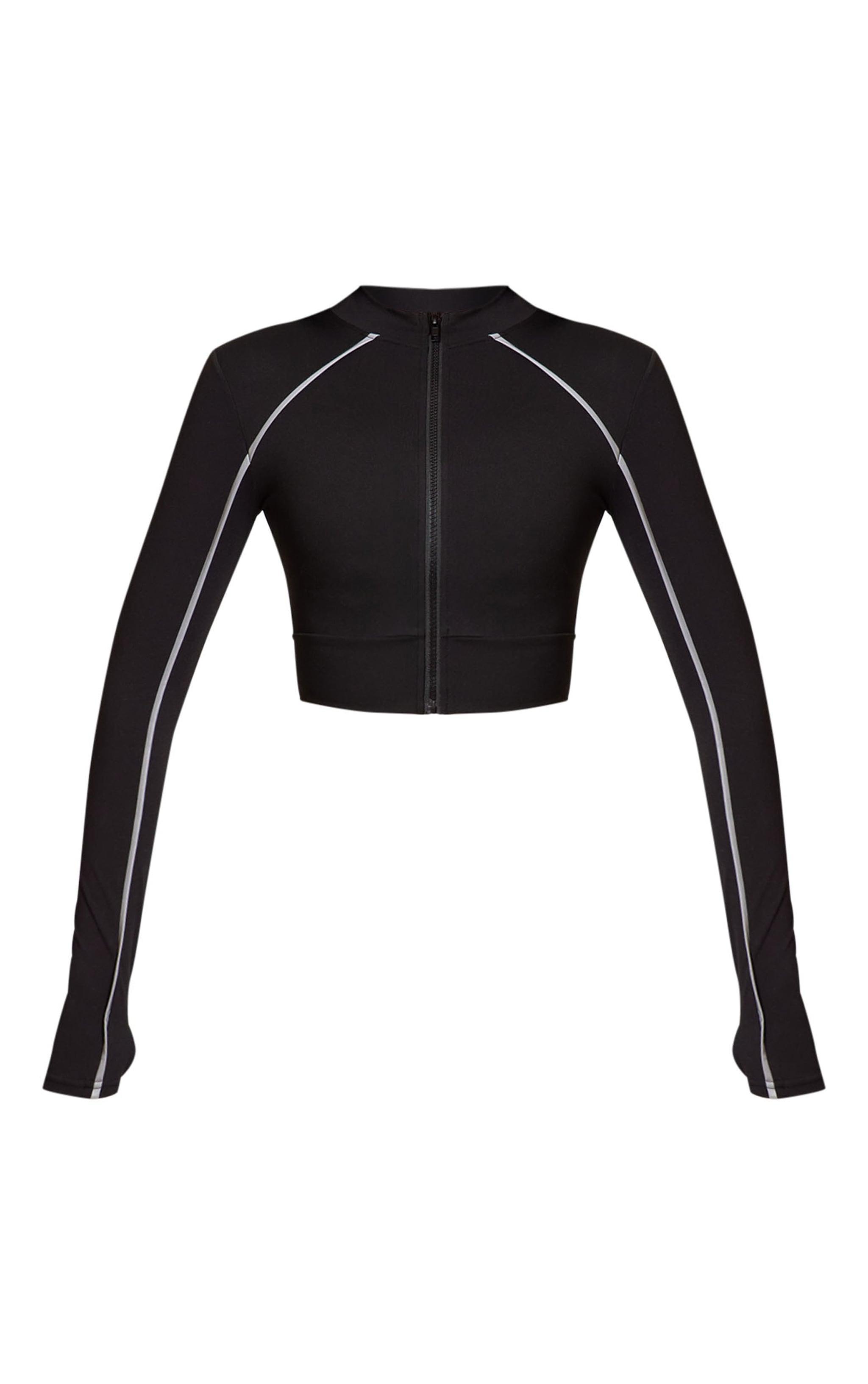 PLT RUN Black Sculpt Reflective Long Sleeve Gym Jacket Product Image