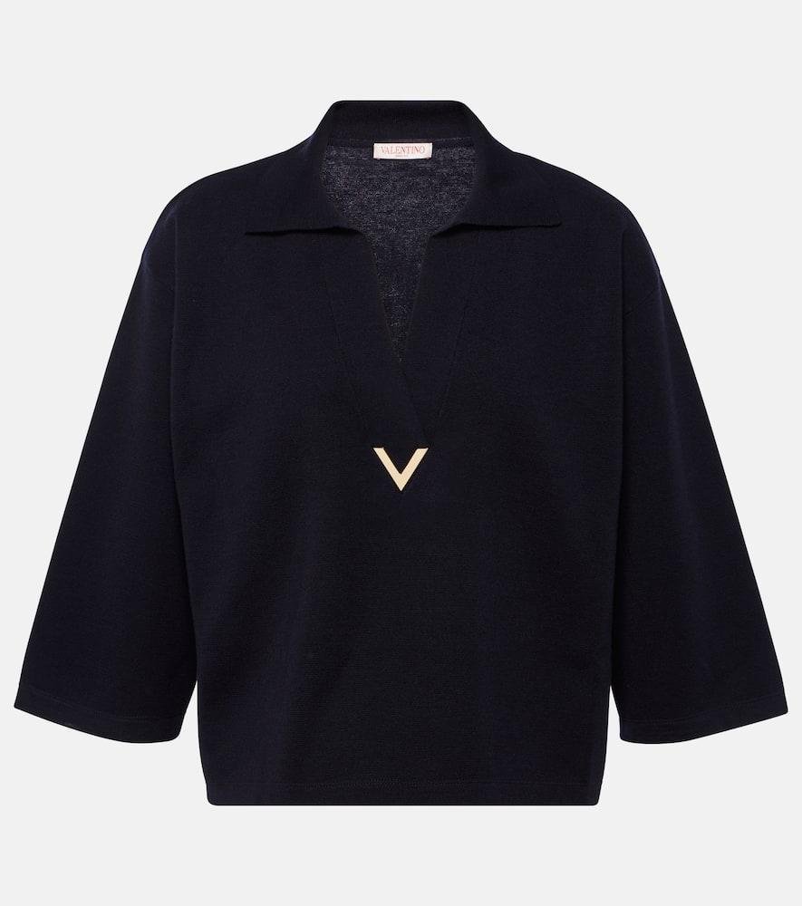 VALENTINO Wool Solid Sweater In Blue Product Image