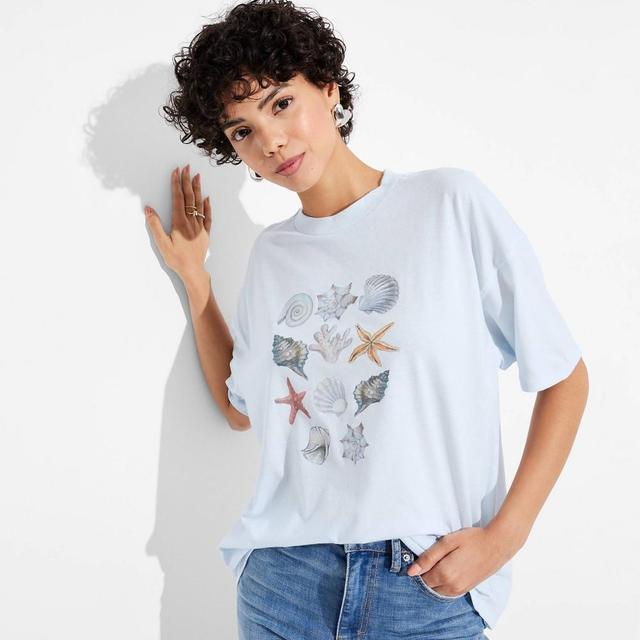 Womens Short Sleeve Oversized Graphic T-Shirt - Wild Fable Aqua Blue L Product Image