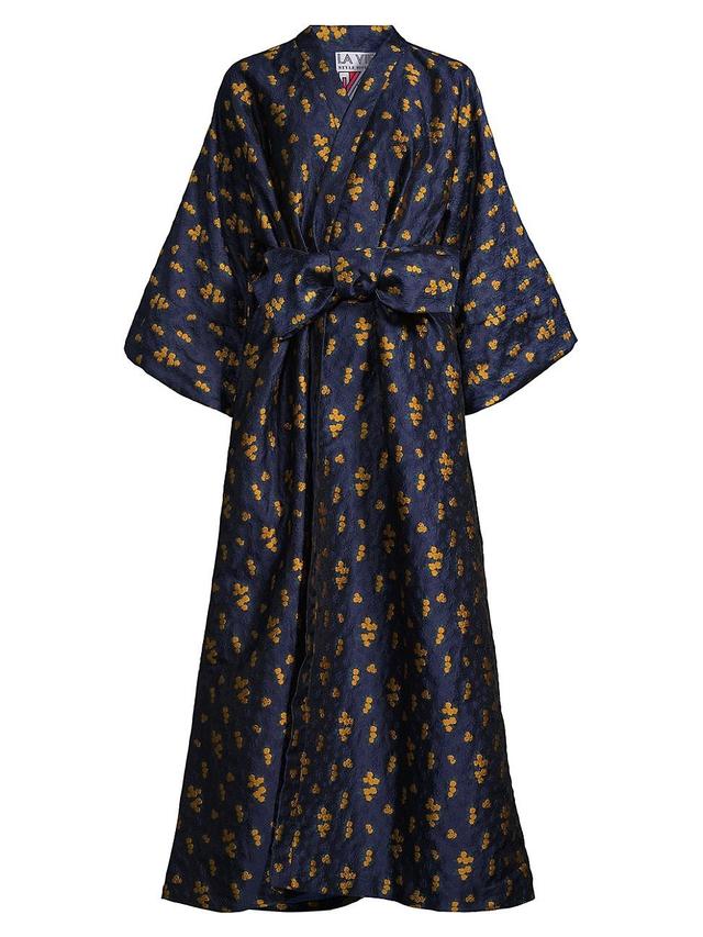 Womens Floral Jacqaurd Maxi Wrap Dress Product Image