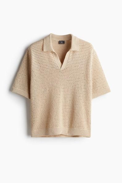 Loose Fit Hole-Knit Polo Shirt Product Image