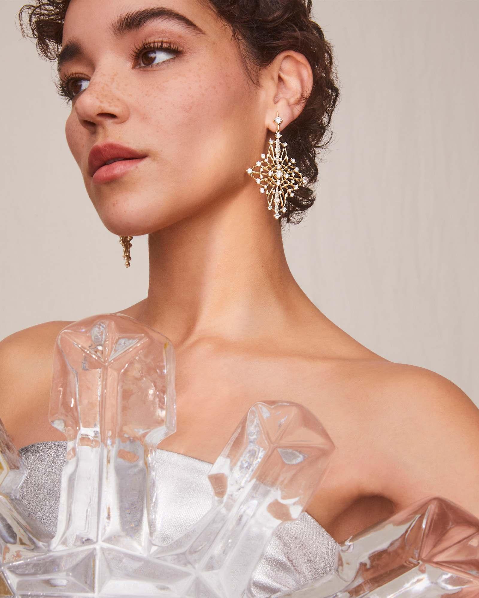 Rosalie Silver Statement Earrings in White Crystal Product Image