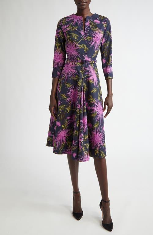 OSCAR DE LA RENTA Chrysanthemum Cotton Poplin Dress In Purple/navy Product Image