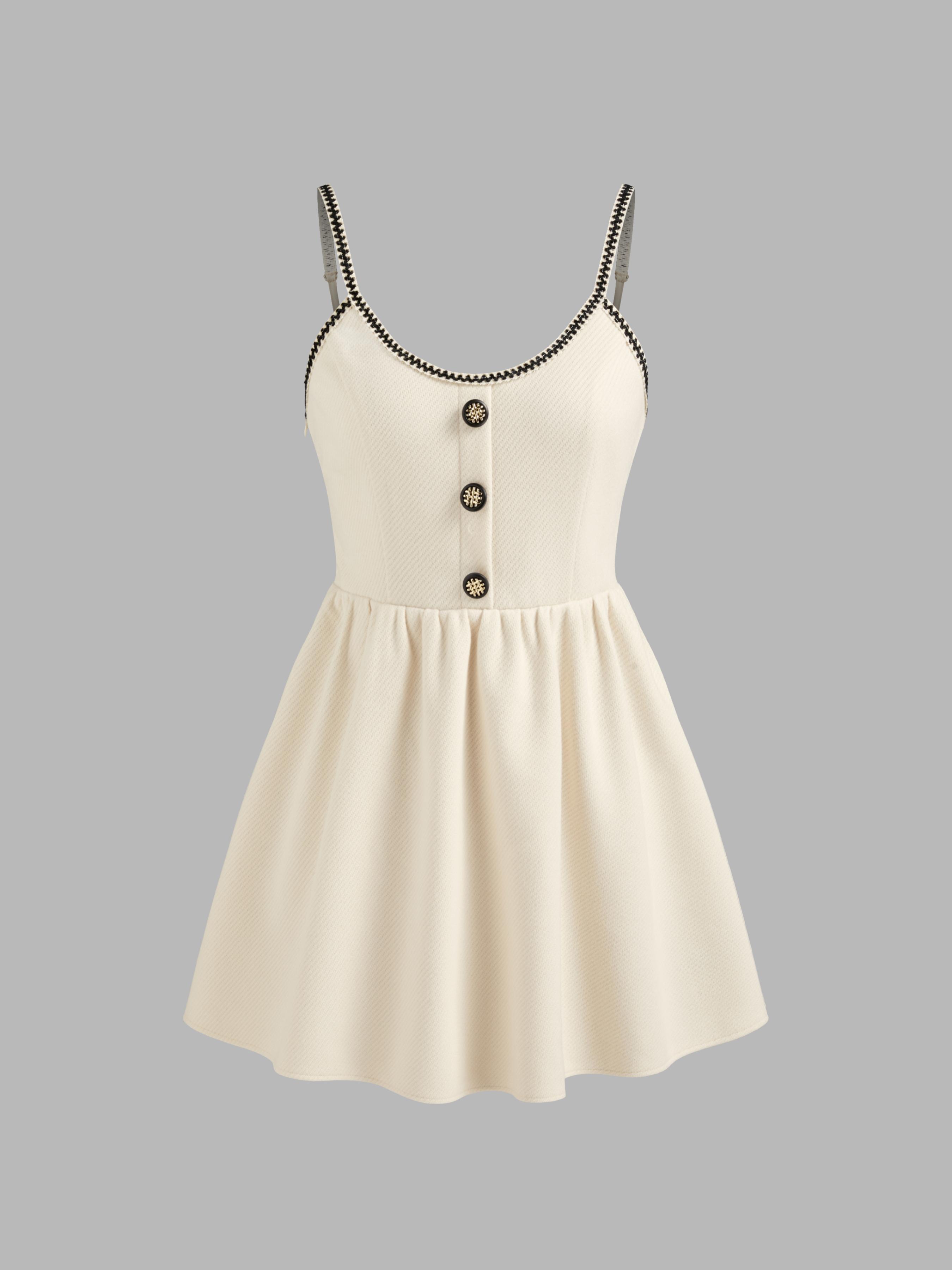 Scoop Neckline Solid Button Contrasting Binding Mini Dress Product Image