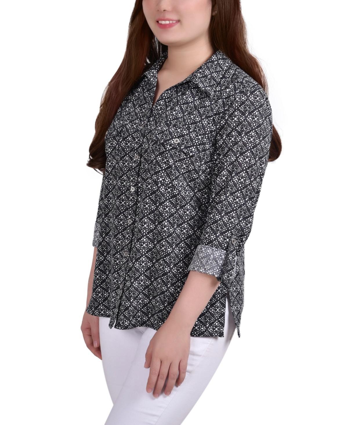 Petite 3/4 Sleeve Roll Tab Notch Collar Blouse Product Image