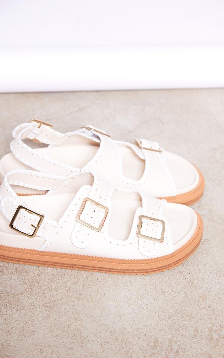 White Crochet Detail Buckle Sandals Product Image