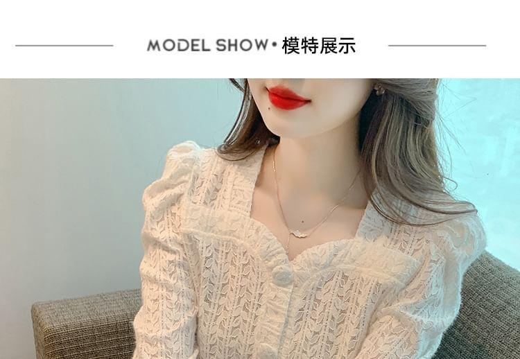 Long-Sleeve V-Neck Button Up Floral Knit Top Product Image