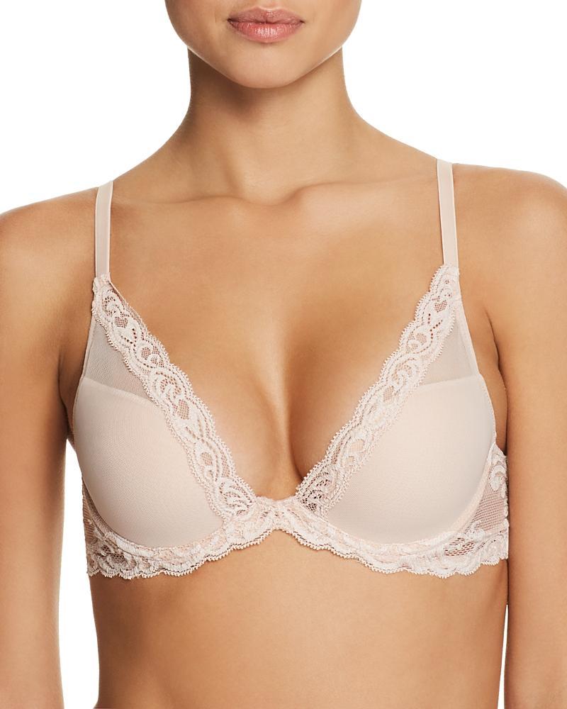 Womens Feathers Lace Contour Underwire Plunge Bra 730023 Product Image