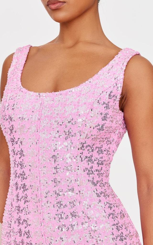 Pink Sequin Denim Mini Dress Product Image