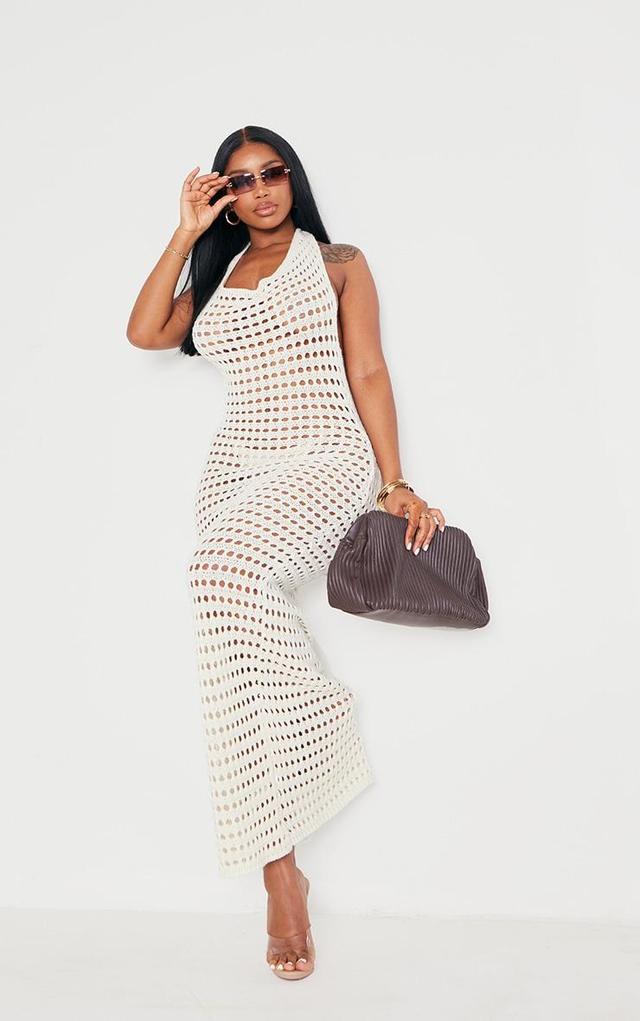 Shape Cream Crochet Knit Halterneck Open Back Maxi Dress Product Image