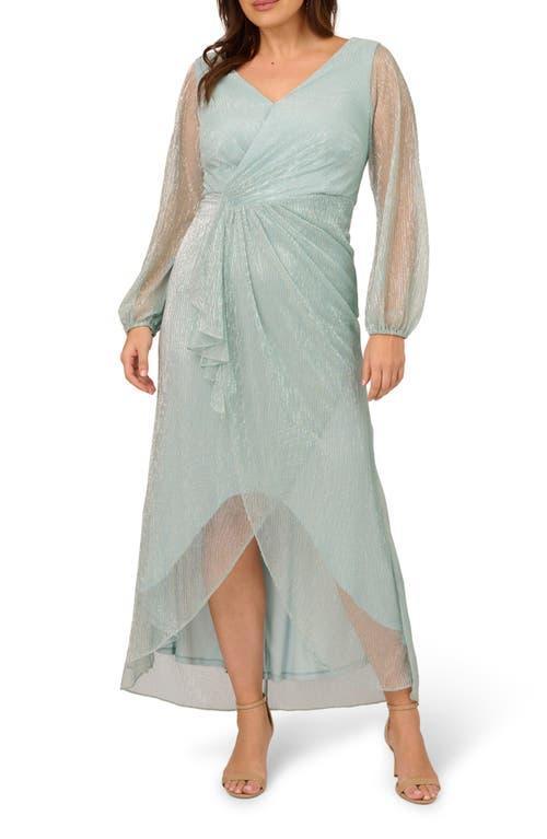 Adrianna Papell Metallic Ruffle Mesh Long Sleeve Gown Product Image