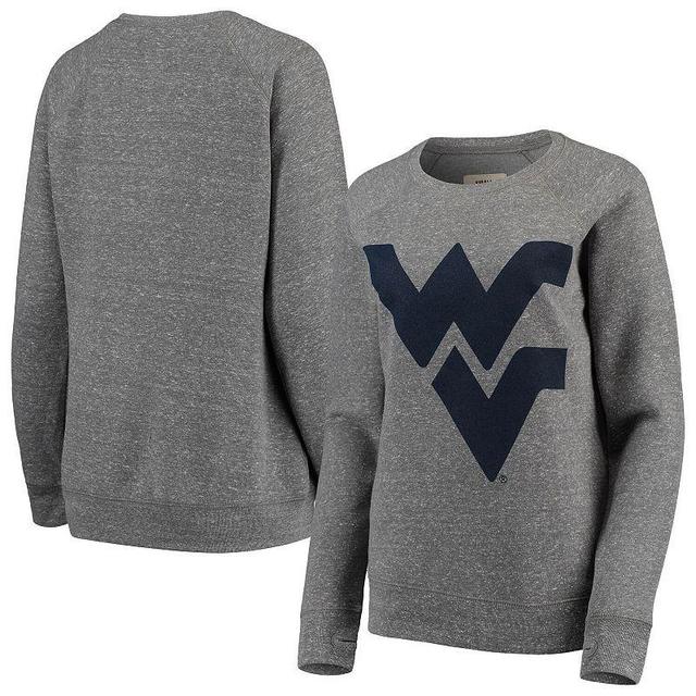 Womens Pressbox Heathered Gray West Virginia Mountaineers Big Team Logo Knobi Fleece Tri-Blend Crew Neck Sweatshirt Product Image