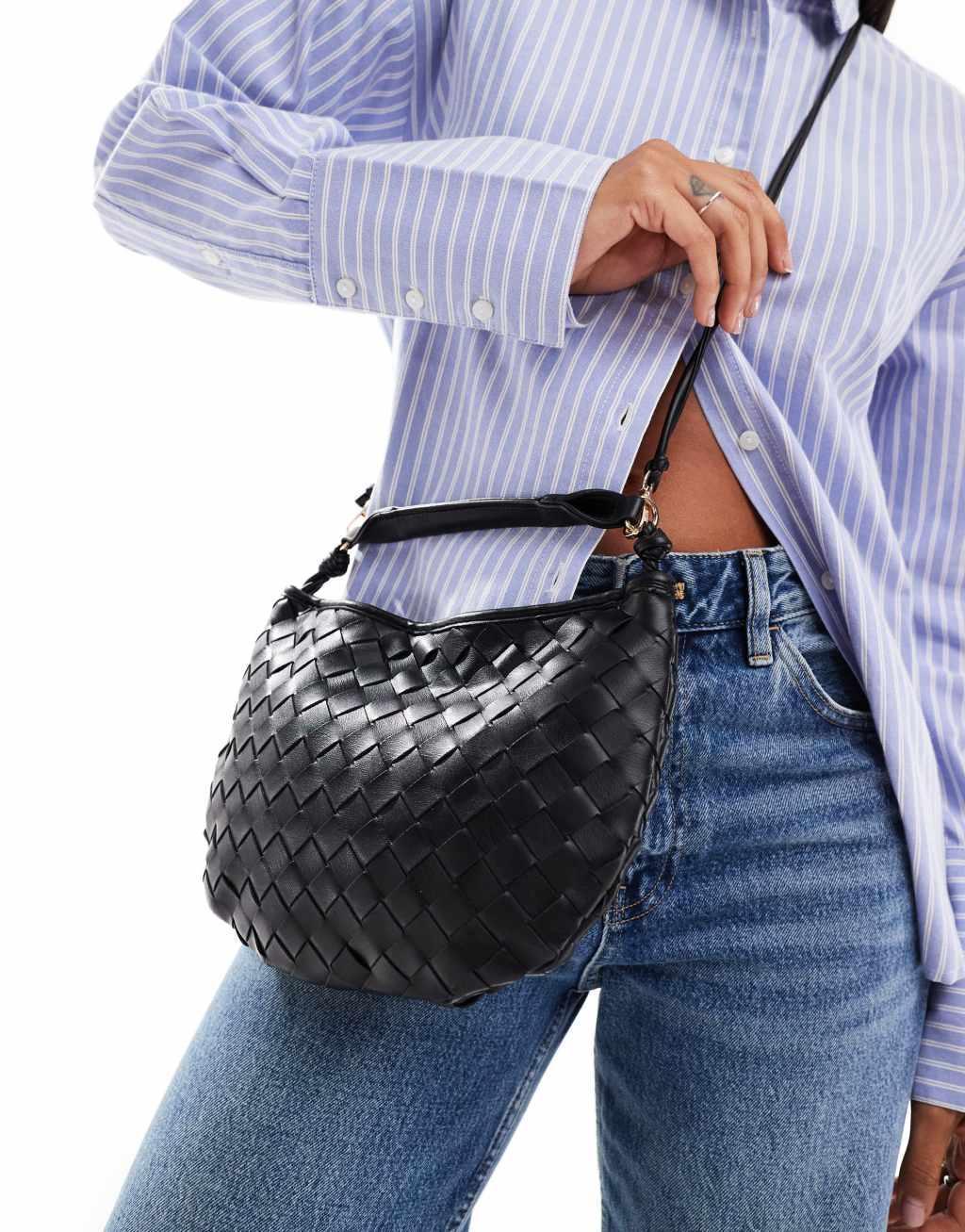 Glamorous woven texture grab bag in black  Product Image