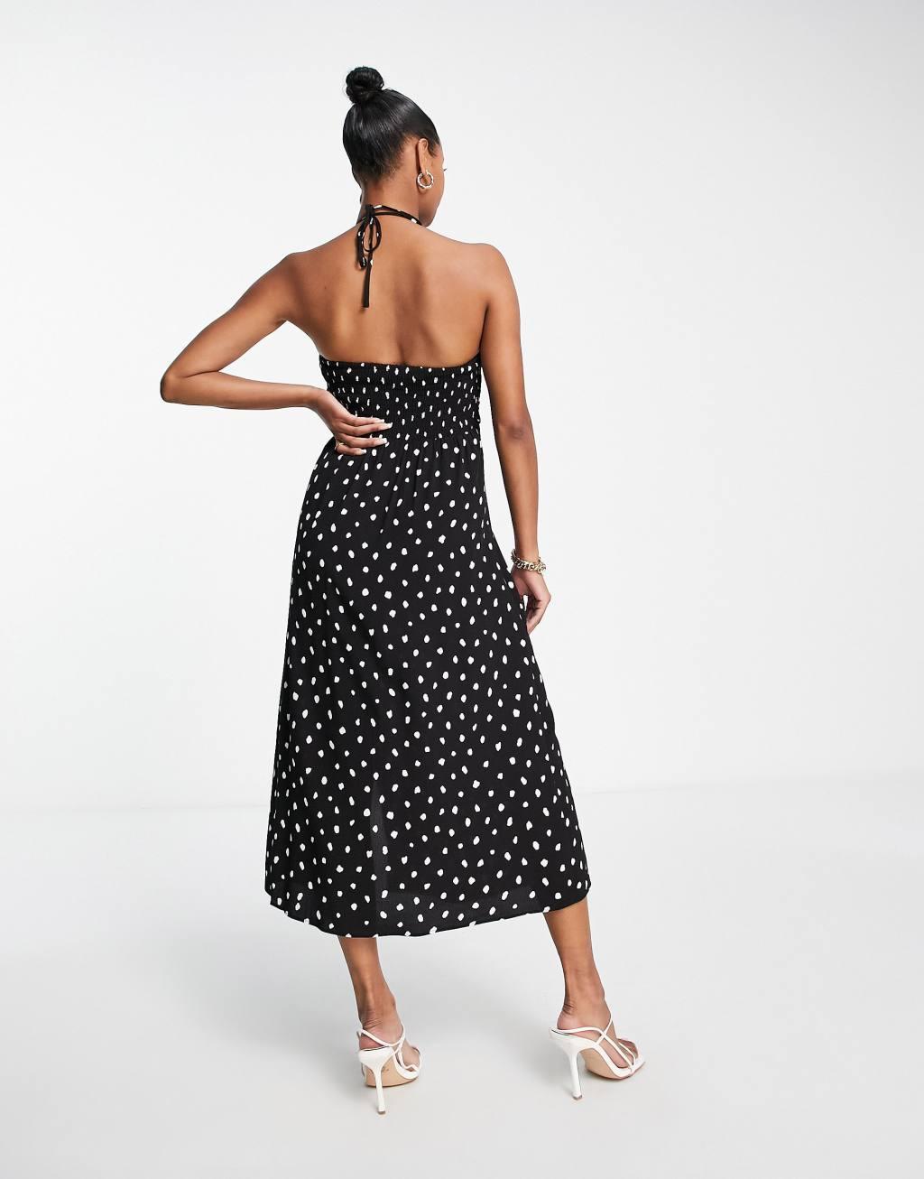 Ever New Petite halter neck midi dress in polka dot Product Image