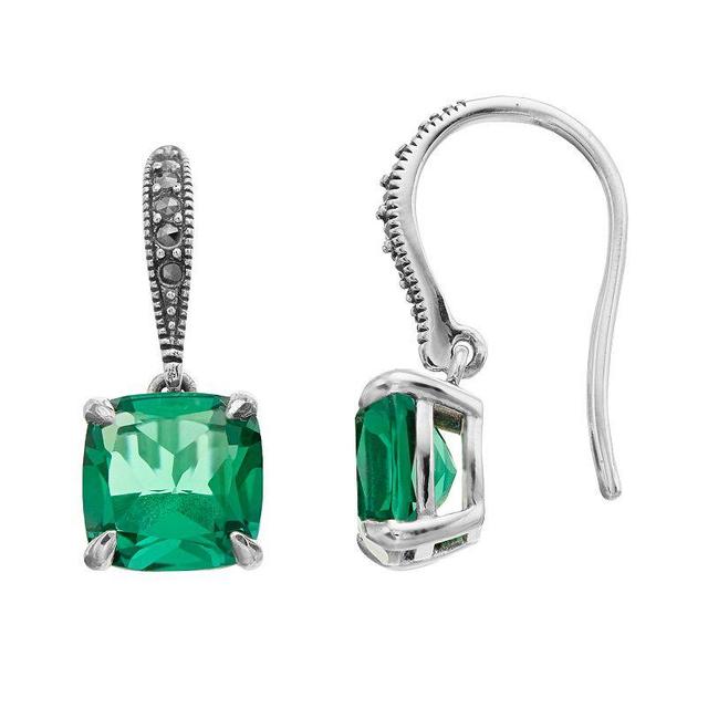 Lavish by TJM Sterling Silver Simulated Green Quartz & Marcasite Dangle Earrings, Womens Product Image