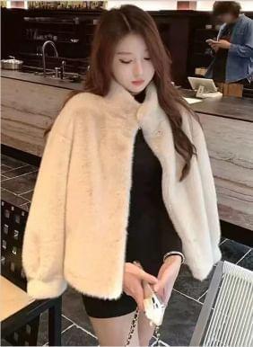 Long Sleeve Faux Fur Button-Up Jacket product image