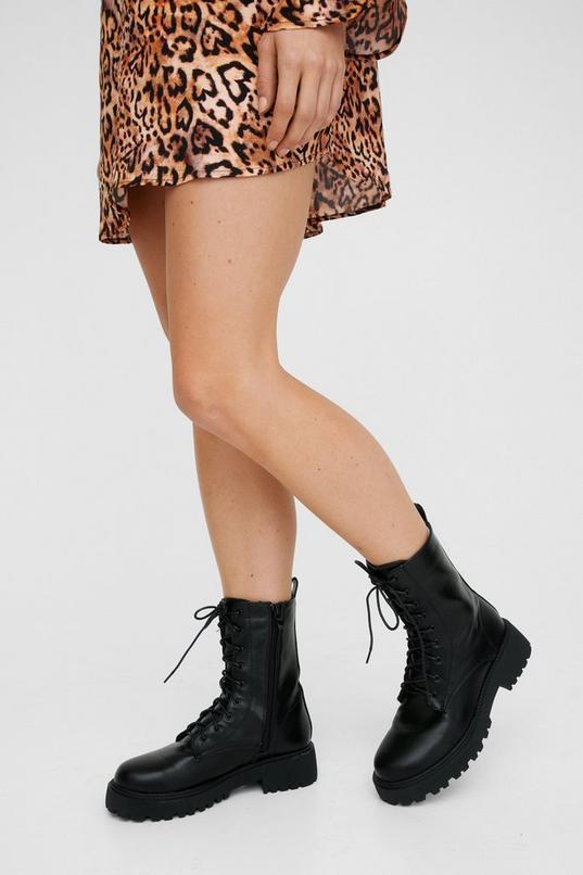 Faux Leather Lace Up Chunky Biker Boots product image