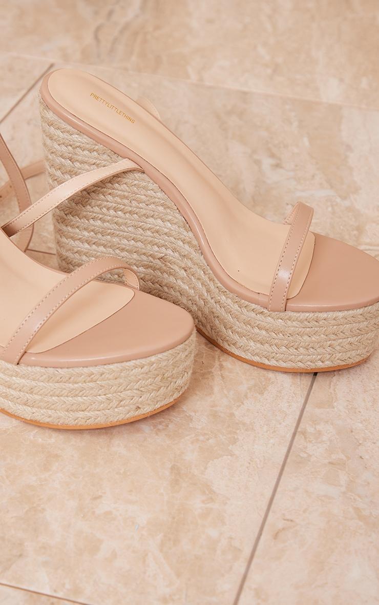 Nude Wide Fit PU Metallic Strap Espadrille High Heeled Wedges Product Image