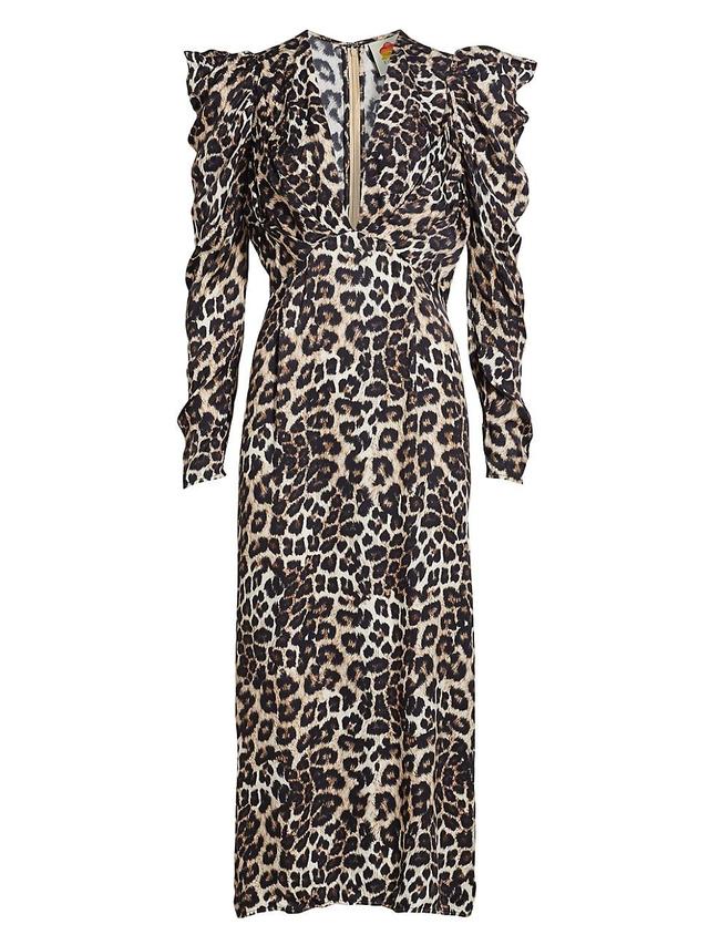 Womens Leopard V-Neck Midi-Dress Product Image