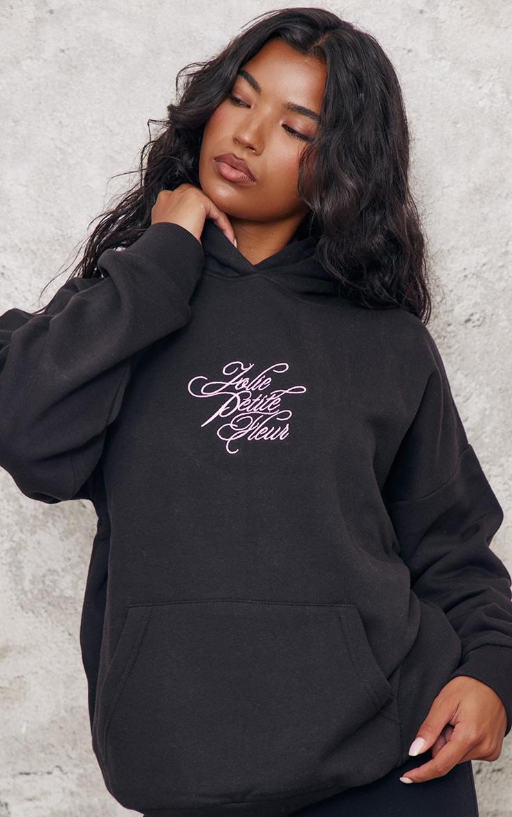 Black Italic Embroidered Oversized Hoodie Product Image