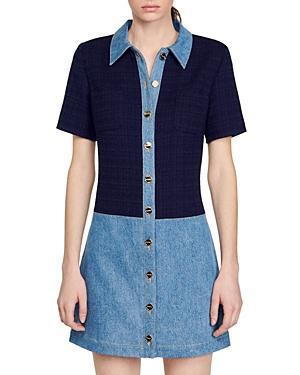 Womens Tweed and Denim Short Dress Product Image