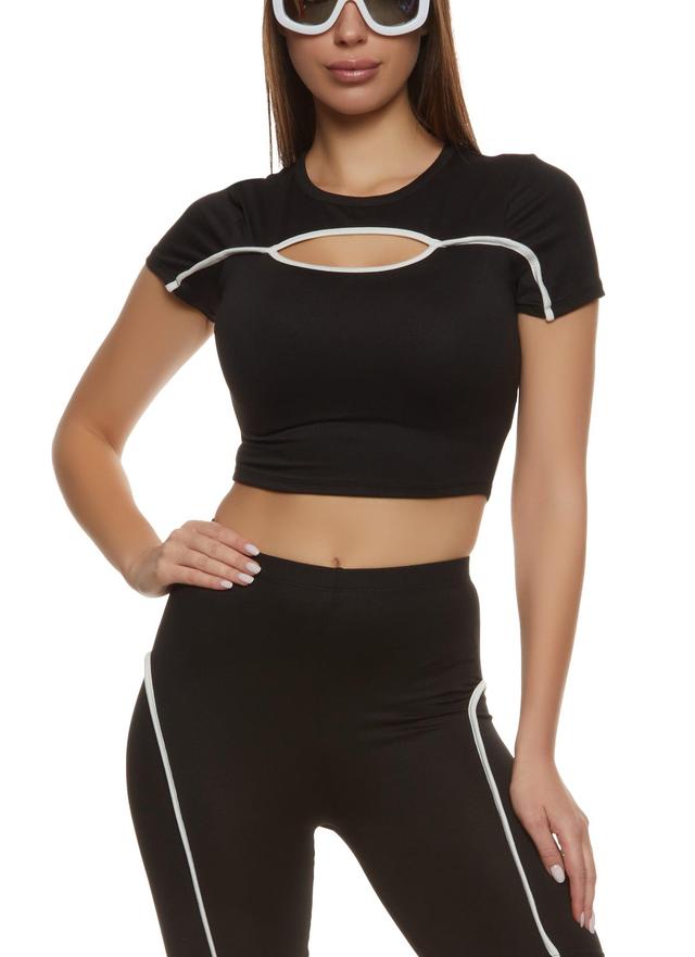 Womens Contrast Piping Keyhole Crop Top Product Image