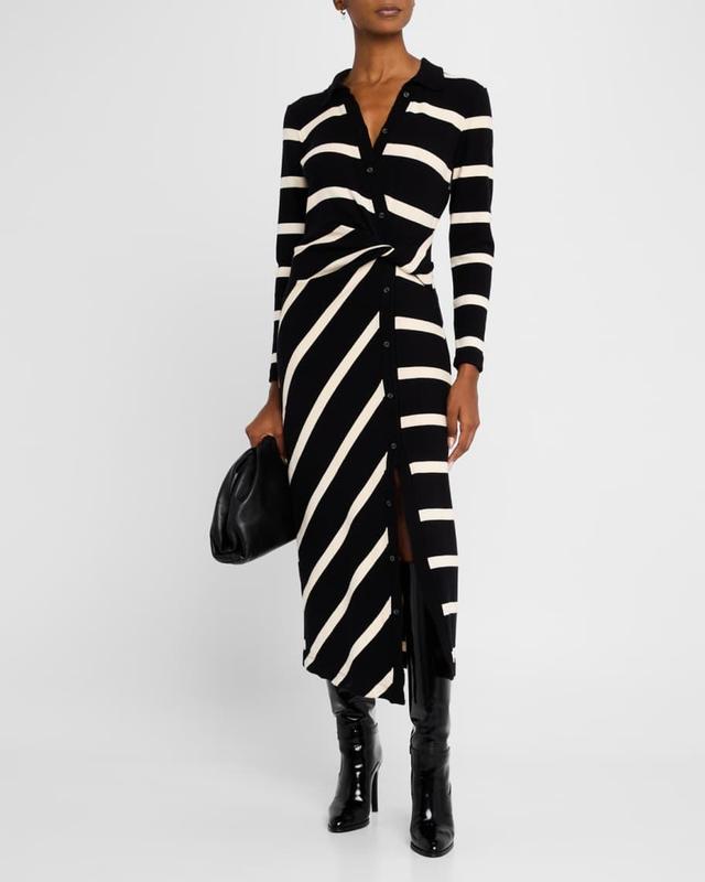 Ellicot Stripe Asymmetric Buttoned Midi Dress Product Image