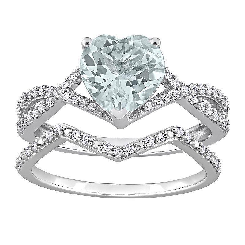 Stella Grace 14k White Gold Aquamarine & 1/3 Carat T.W. Diamond Engagement Ring Set, Womens 14k Whgold Product Image