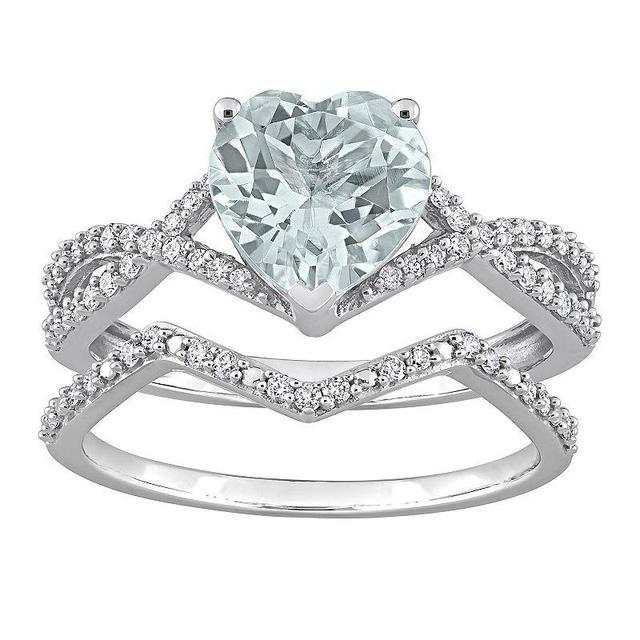 Stella Grace 14k White Gold Aquamarine & 1/3 Carat T.W. Diamond Engagement Ring Set, Womens 14k Whgold Product Image