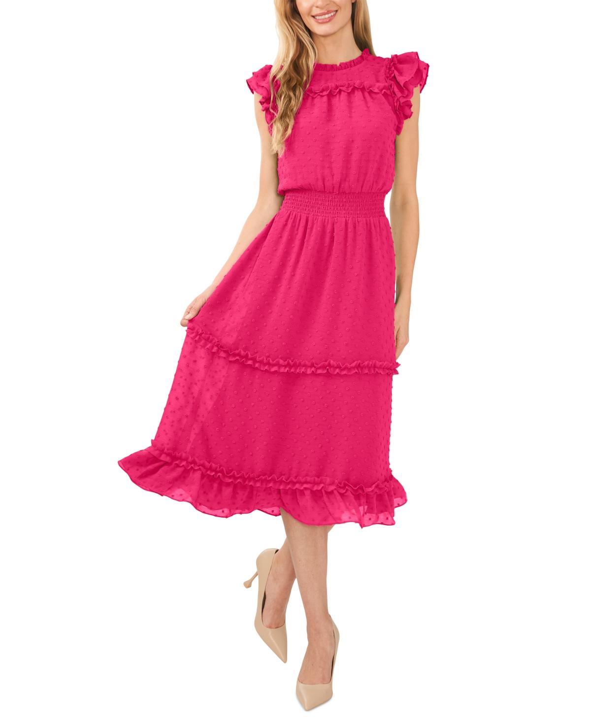 CeCe Clip Dot Flutter Sleeve Midi Dress Product Image