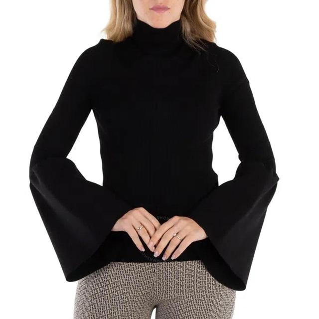 Chloe Ladies Black Turtleneck Flare Sleeve Top Product Image