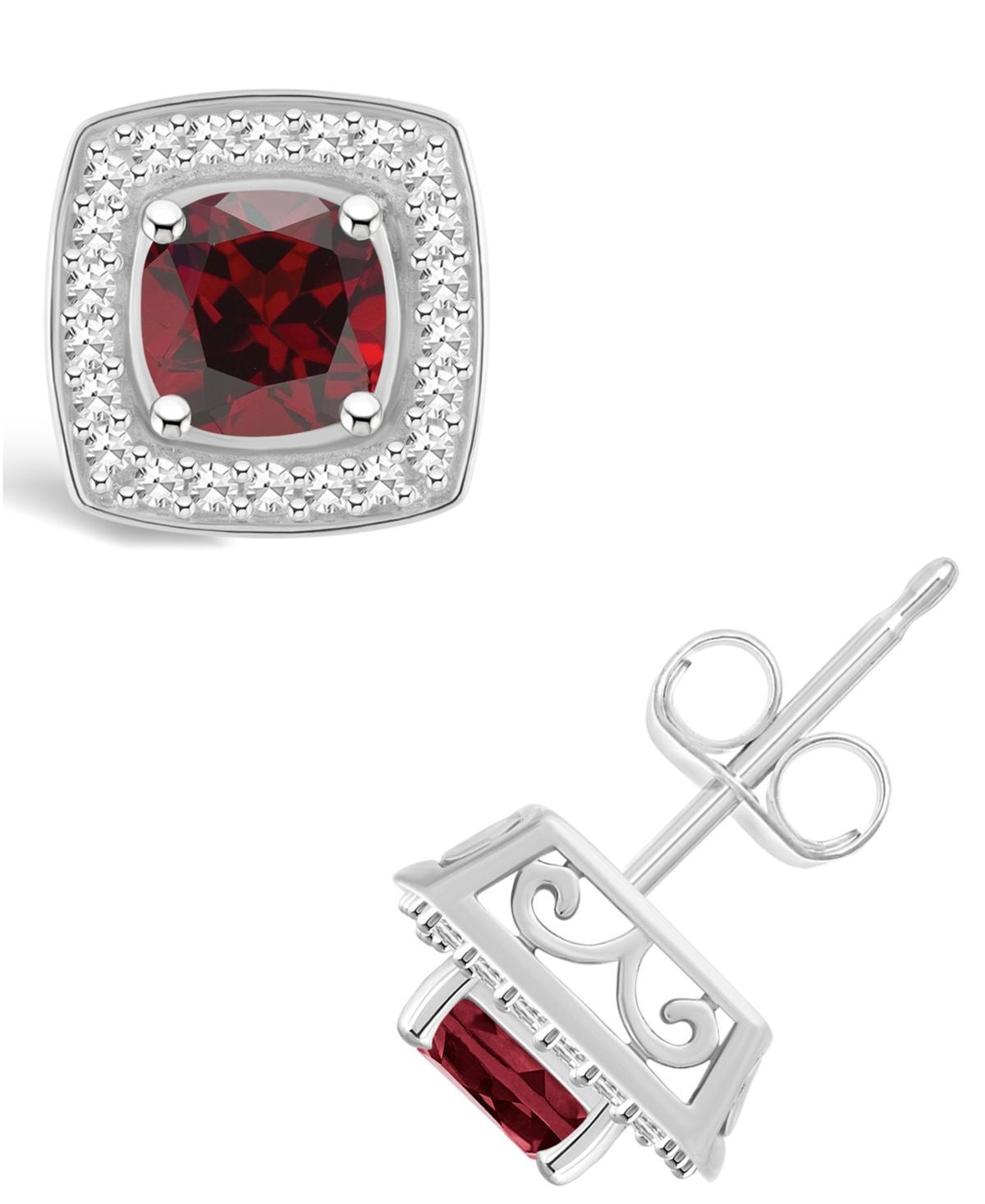 Macys Garnet (1-1/2 ct. t.w.) and Diamond (1/5 ct. t.w.) Halo Studs in Sterling Silver Product Image