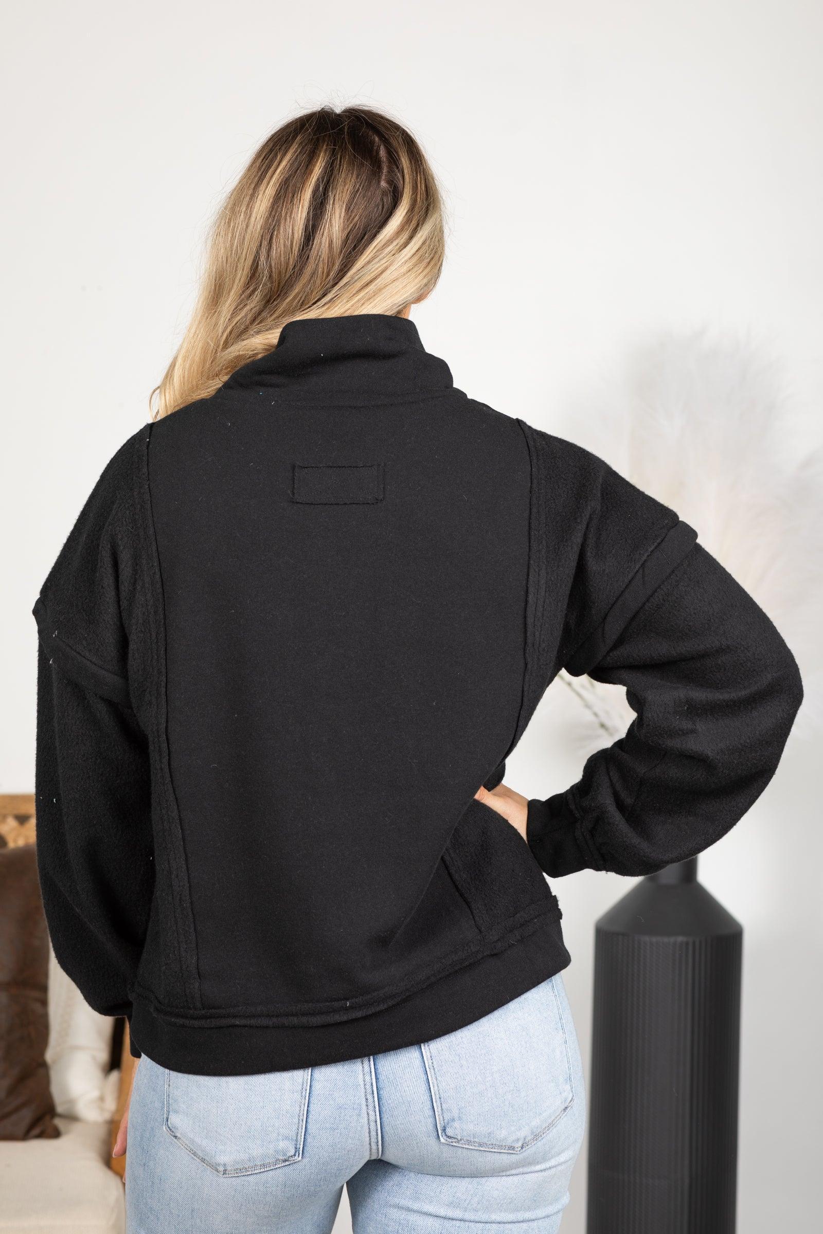 Black Mock Neck Quarter Zip Sweatshirt Product Image