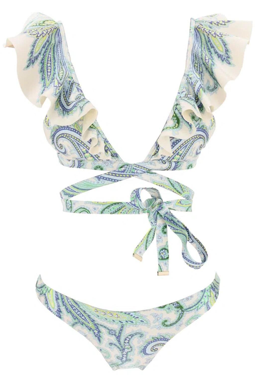 ZIMMERMANN Ottie Tie-front Ruffled Paisley-print Bikini In White Product Image