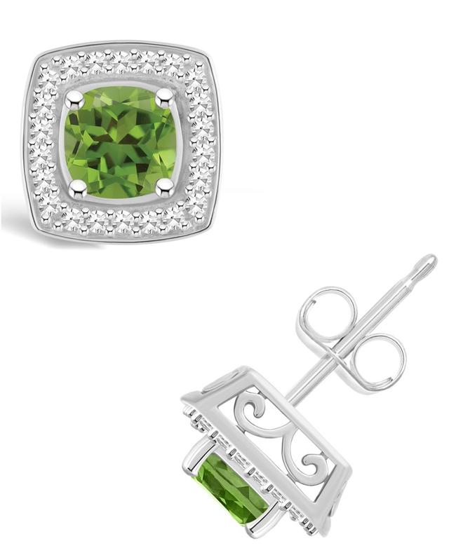 Macys Peridot (1-1/3 ct. t.w.) and Diamond (1/5 ct. t.w.) Halo Studs in Sterling Silver Product Image