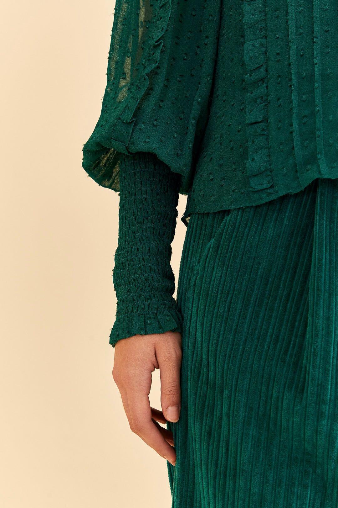 Emerald Ruffle Long Sleeve Blouse Product Image