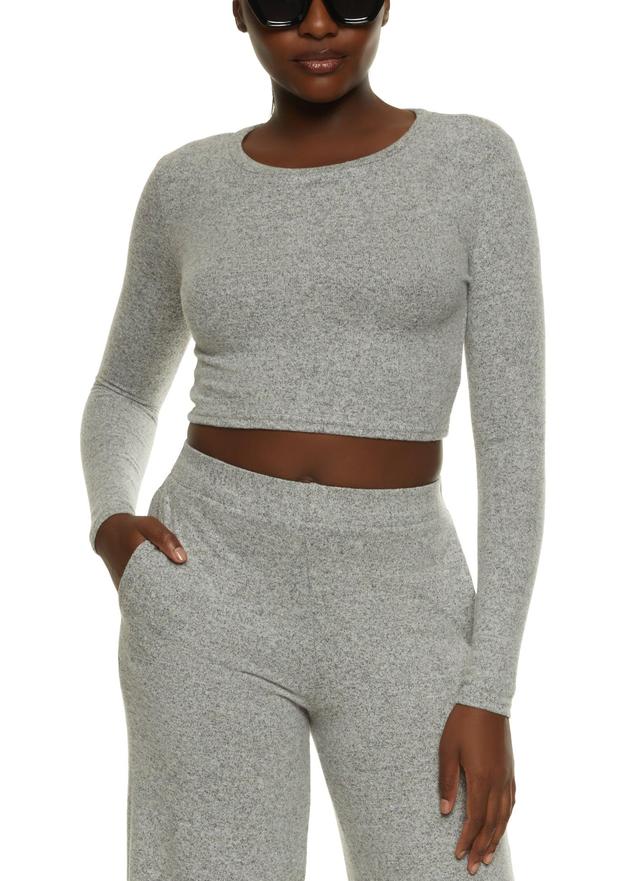 Womens Brushed Knit Crew Neck Crop Top Product Image