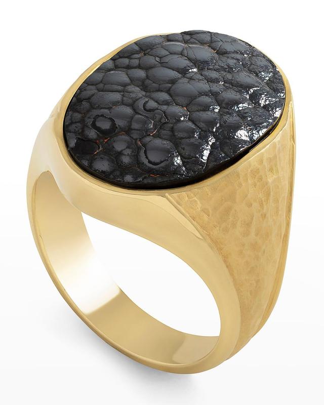 Mens 18K Yellow Gold Hematite Ring Product Image