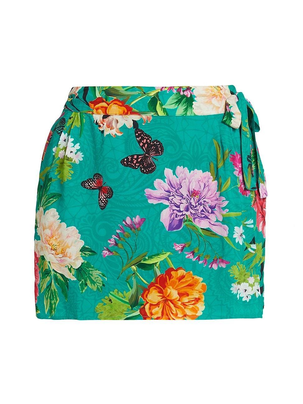 Womens Peacock Floral Cotton & Silk Miniskirt Product Image