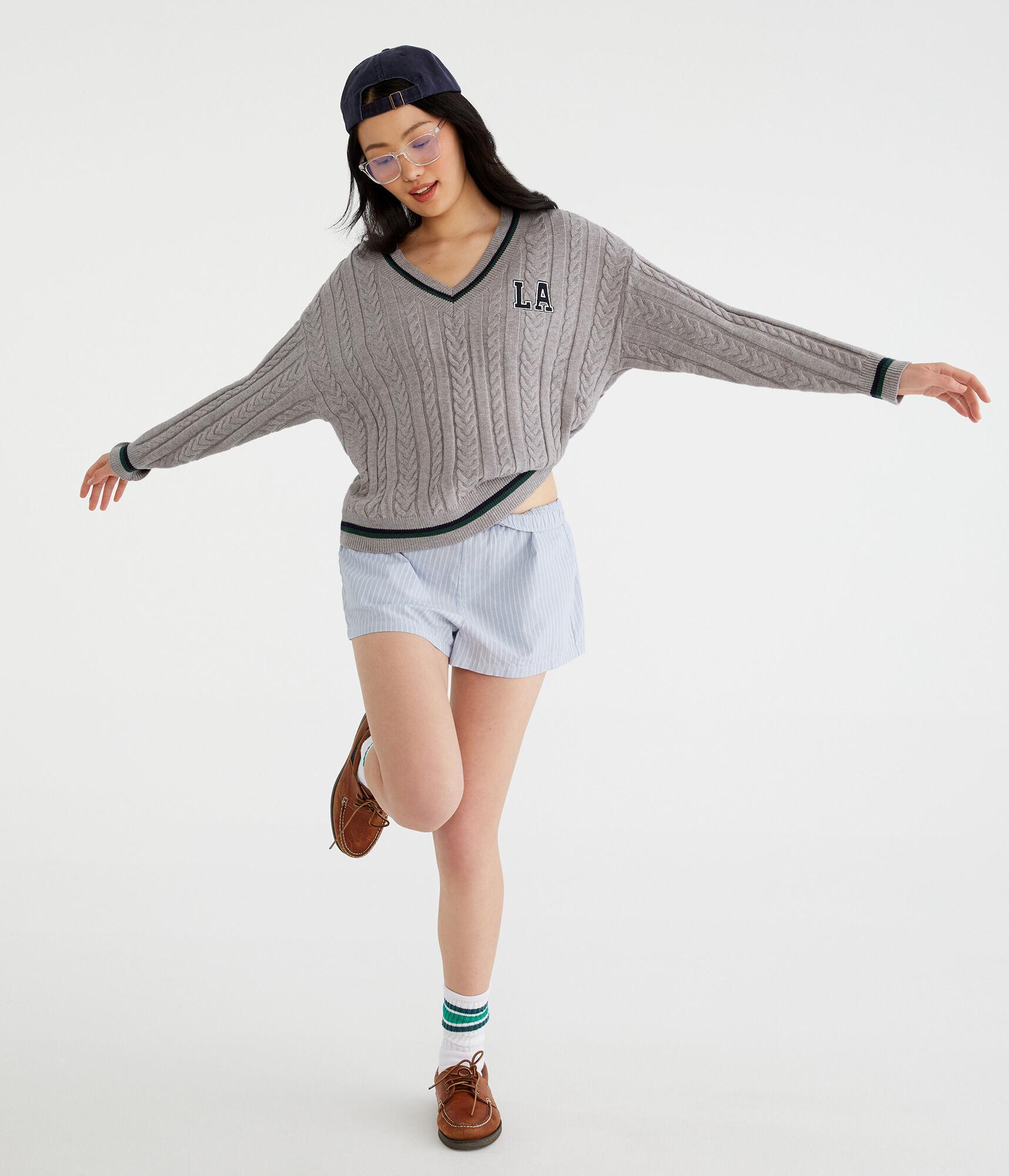 City Oversized Cable V-Neck Sweater Product Image