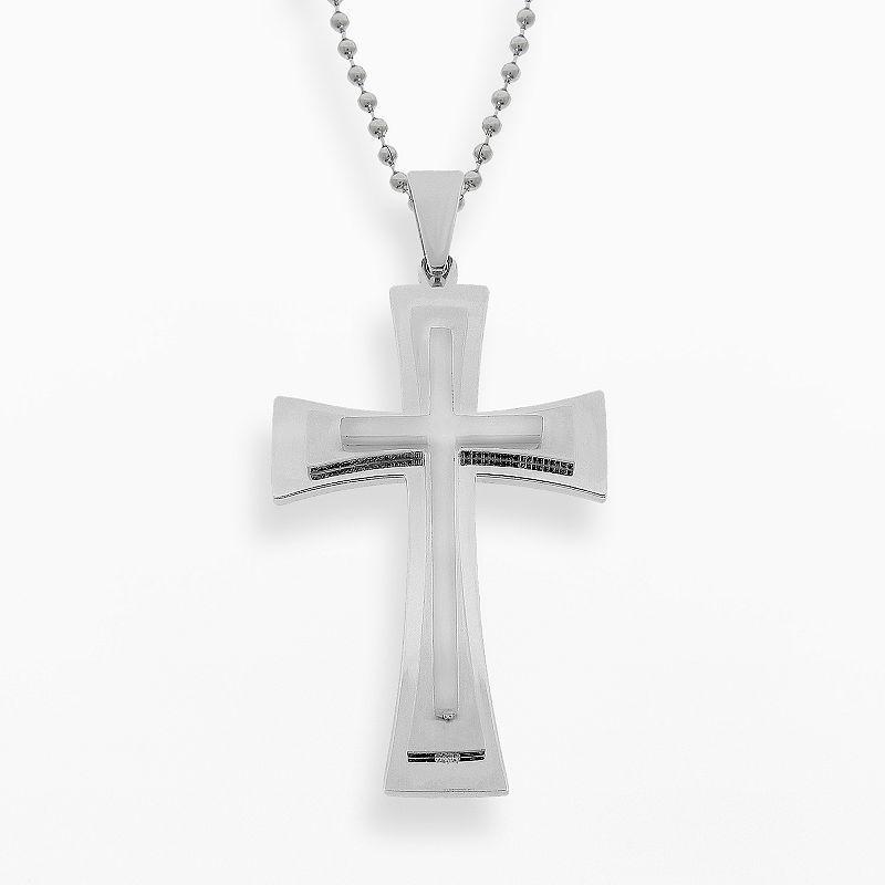 LYNX Stainless Steel Cross Pendant - Men, Mens Grey Product Image