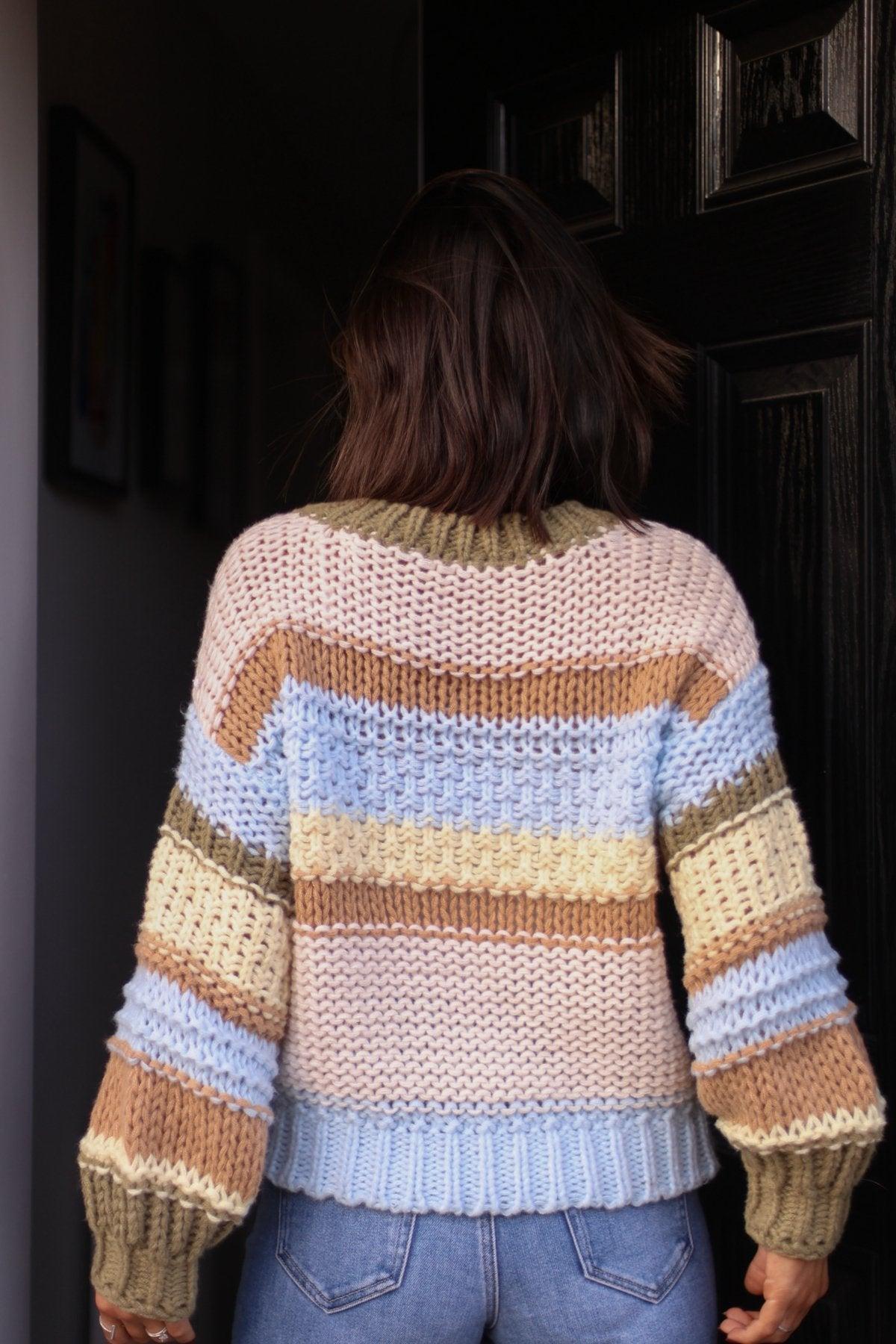 Cream Multi Stripe Color Block Sweater - FINAL SALE Product Image