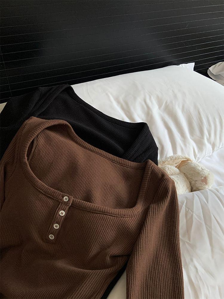 Long Sleeve Henley Plain Tee product image