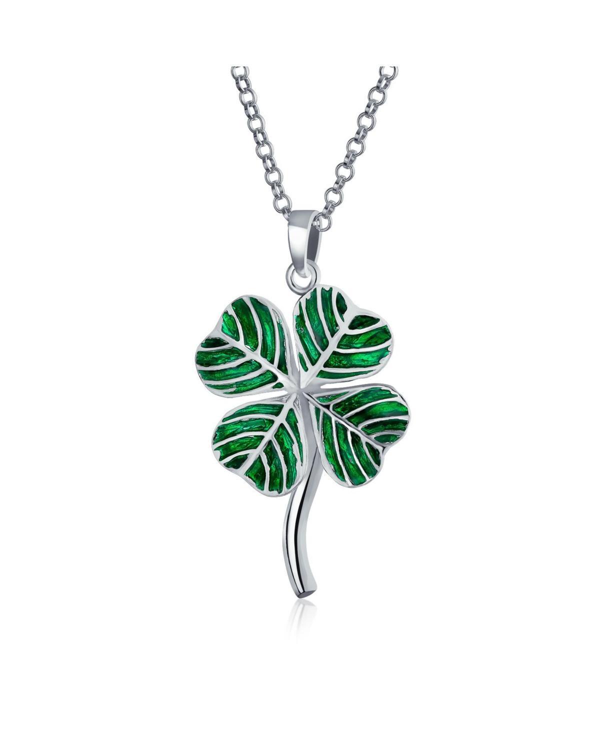 Saint Patrick Irish Shamrock Green Good Luck Charm 4 Leaf Clover Pendant Necklace For Women .925 Sterling Silver Product Image